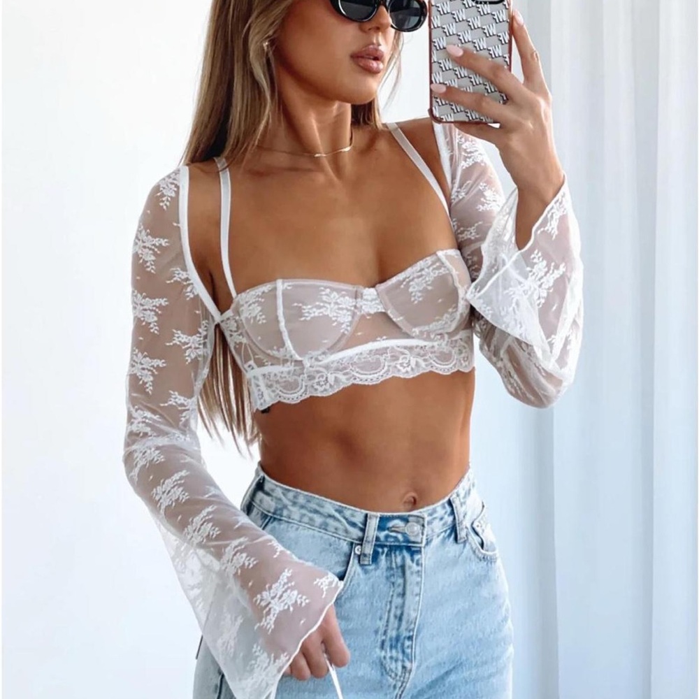 White Fox Sheer White Lace Crop Top
